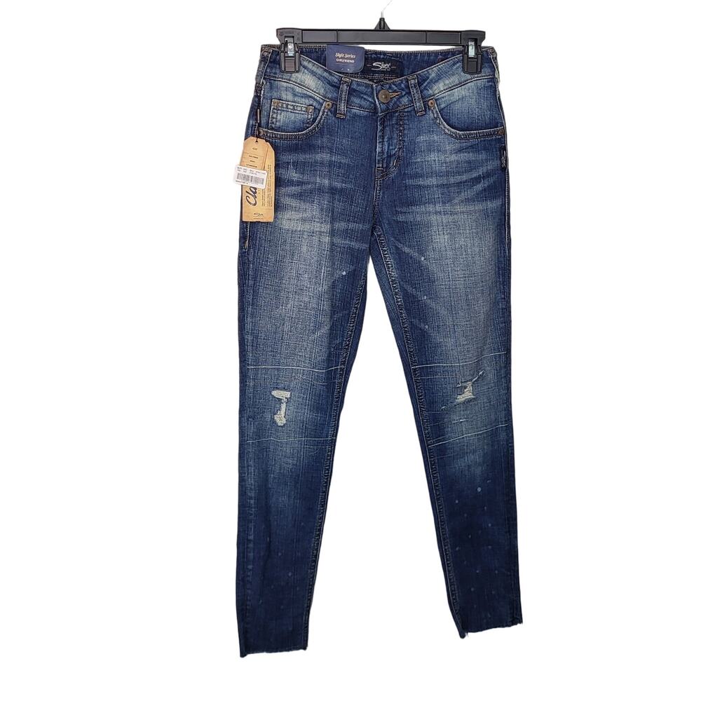 Silver Jeans Girlfriend Classic Stretch Distressed Knees Denim Jeans 25 x27L NWT